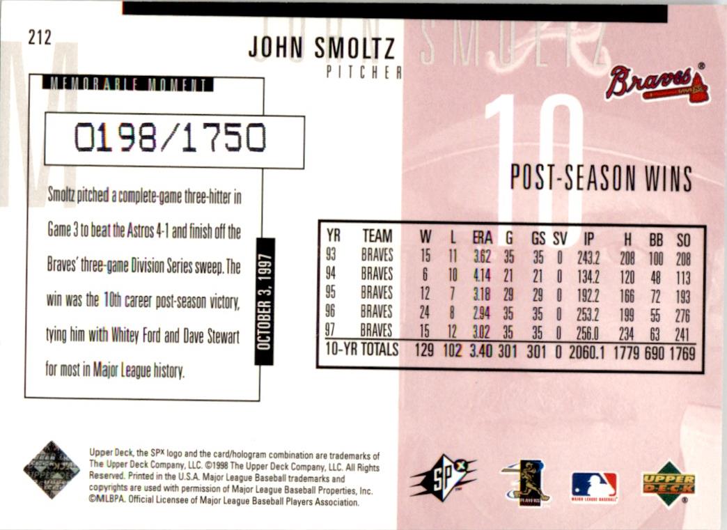 1998 SPx Finite Spectrum #212 John Smoltz Atlanta Braves