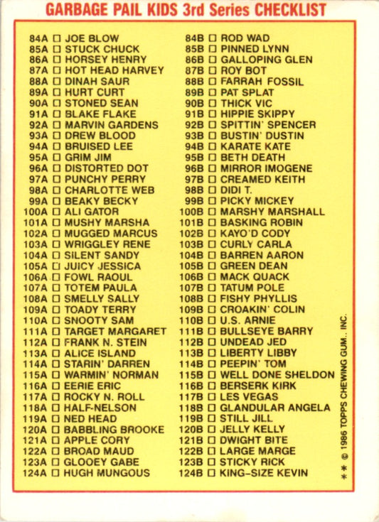 1986 Garbage Pail Kids Series 3 #86b Galloping Glen EX