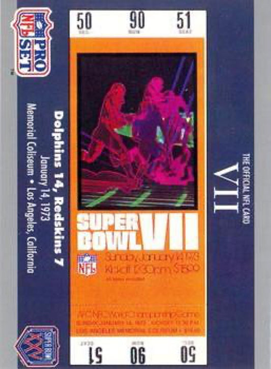 1990-91 Pro Set Super Bowl 160 Football 7 SB VII Ticket