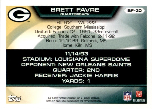 2007 Topps Brett Favre Collection #BF-30 Brett Favre Green Bay Packers