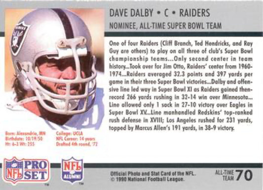 1990-91 Pro Set Super Bowl 160 Football 70 Dave Dalby