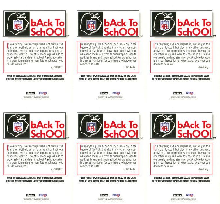 (6) 1994 NFL Properties Back-to-School Jim Kelly Buffalo Bills Card Lot