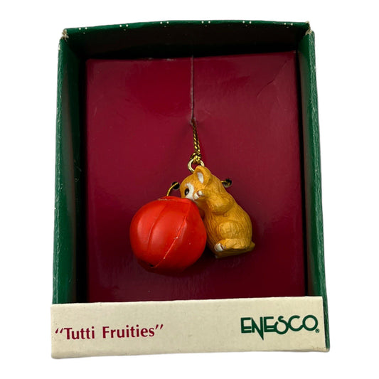 Small Wonders Tutti Fruities Cat with Pumpkin Vintage Miniature Ornament