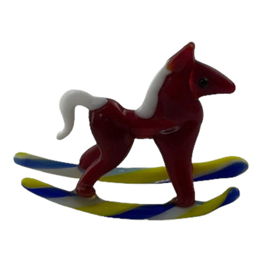 Rocking Horse 1.25 Inch Multi-Color Art Glass Figurine