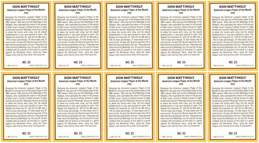 (10) 1987 Donruss Highlights #23 Don Mattingly New York Yankees Card Lot