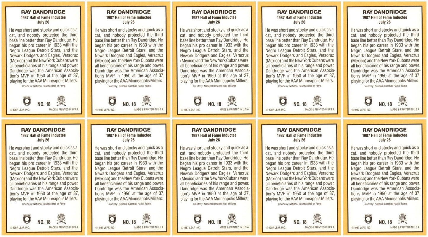 (10) 1987 Donruss Highlights #18 Ray Dandridge Minneapolis Millers Card Lot