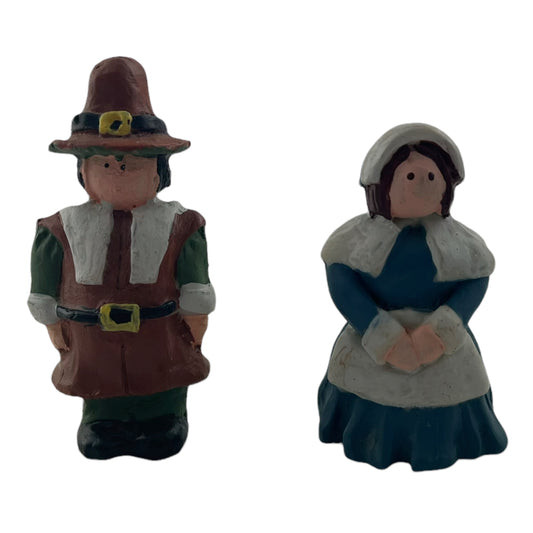 (2) Thanksgiving Pilgrim Vintage Male & Female Ceramic Figurine Lot