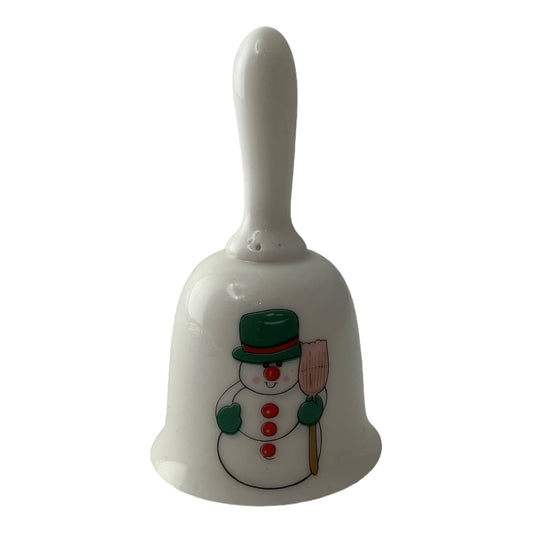 Christmas Snowman White Porcelain 3.5 Inch Vintage Decorative Bell Enesco