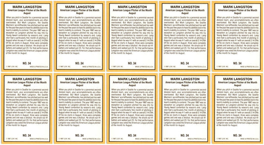 (10) 1987 Donruss Highlights #34 Mark Langston Seattle Mariners Card Lot