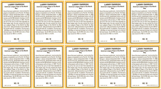 (10) 1987 Donruss Highlights #10 Larry Parrish Texas Rangers Card Lot