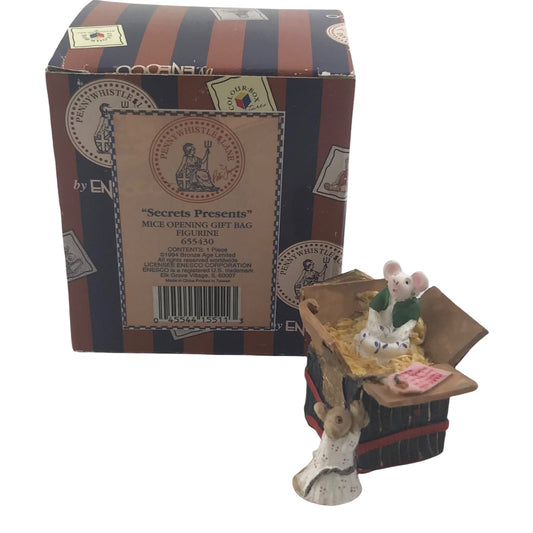 Mice Opening Gift Bag 2 Inch Figurine "Secrets Presents" 1994 Penny Whistle