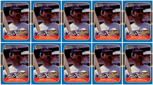 (10) 1987 Donruss Highlights #33 Dwight Evans Boston Red Sox Card Lot