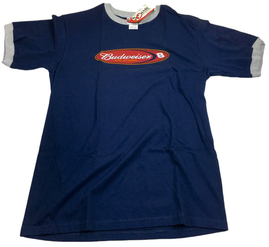 Dale Earnhardt Jr. #8 Budweiser Dark Navy Blue Ringer T-Shirt 2002 L