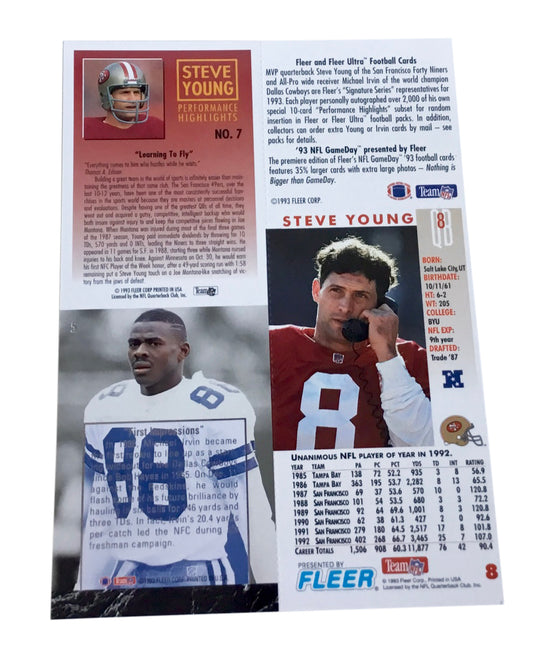 1993 NFL GameDay 7" X 5" Super Bowl Promotional Card Sheet Young Irvin