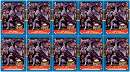 (10) 1987 Donruss Highlights #1 Juan Nieves Milwaukee Brewers Card Lot