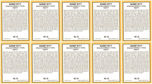 (10) 1987 Donruss Highlights #25 Bobby Witt Texas Rangers Card Lot
