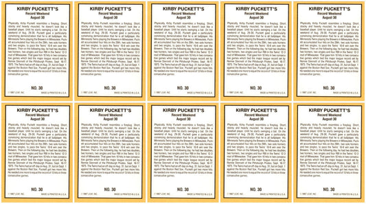 (10) 1987 Donruss Highlights #30 Kirby Puckett Minnesota Twins Card Lot