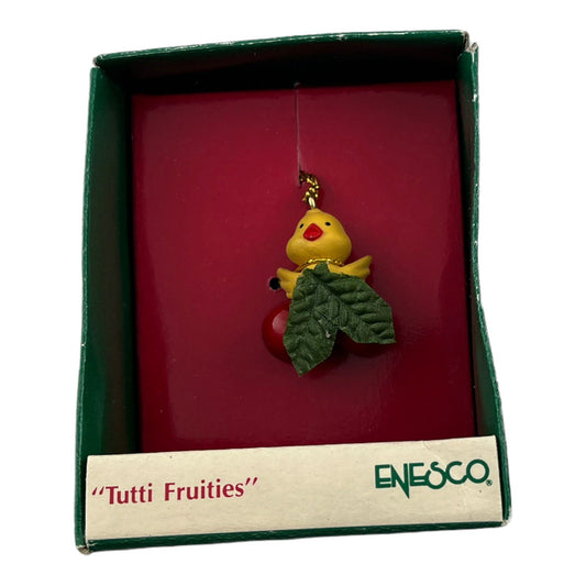 Small Wonders Tutti Fruities Yellow Bird on Holly Vintage Miniature Ornament