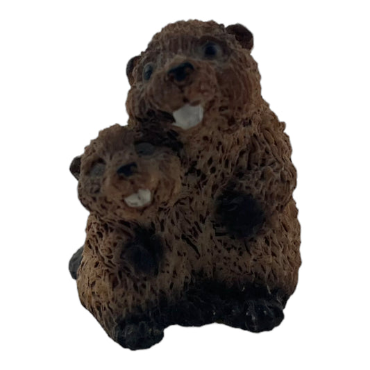 Mother Beaver with Child 1.5 Inch Vintage Textured Figurine