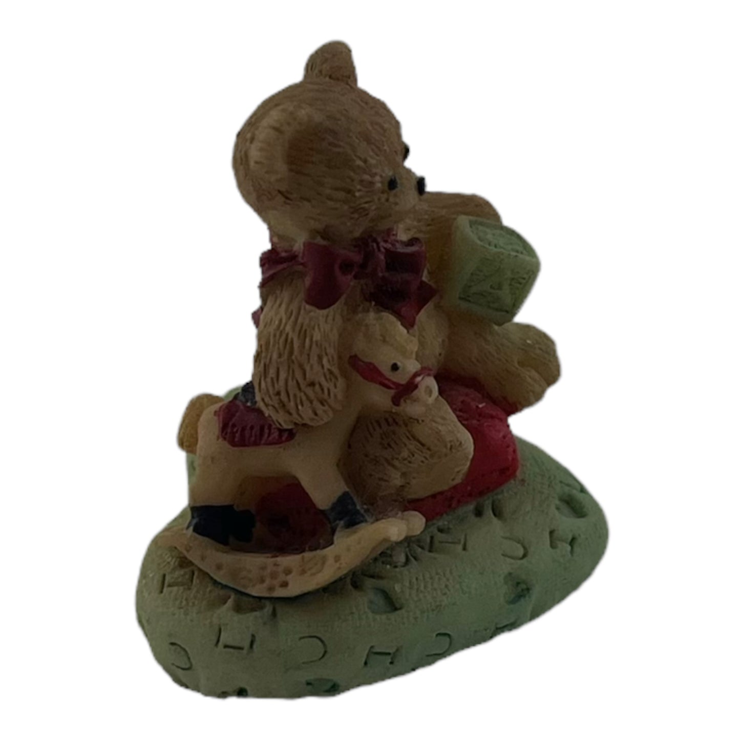 Bear with Rocking Horse Sitting on Heart Shaped Pillow 1.25 Inch Figurine