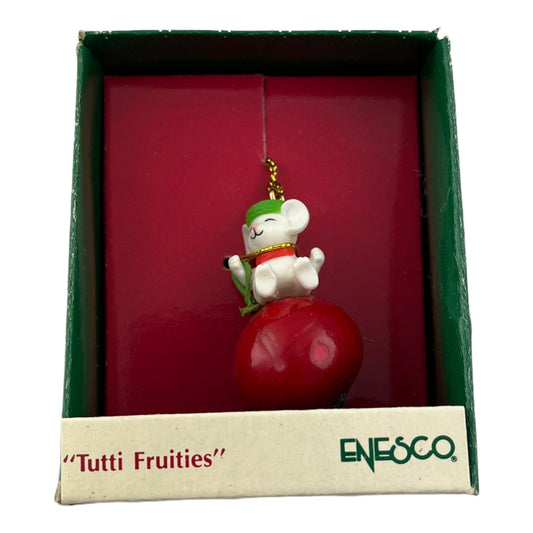 Small Wonders Tutti Fruities Mouse on Red Ball Vintage Miniature Ornament
