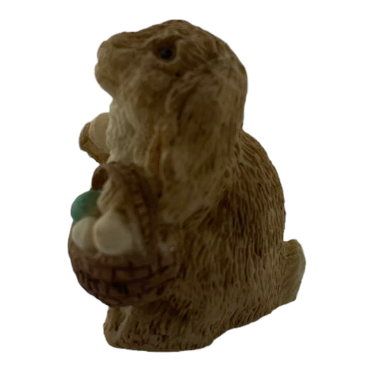 Bunny Rabbit Holding Easter Eggs iin Basket 1.5 Inch Vintage Figurine