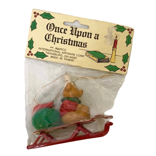 Once Upon a Christmas Vintage 3 Inch Christmas Bear on Sled Ornament Inarco