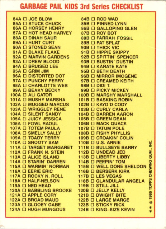 1986 Garbage Pail Kids Series 3 #86b Galloping Glen VG-EX