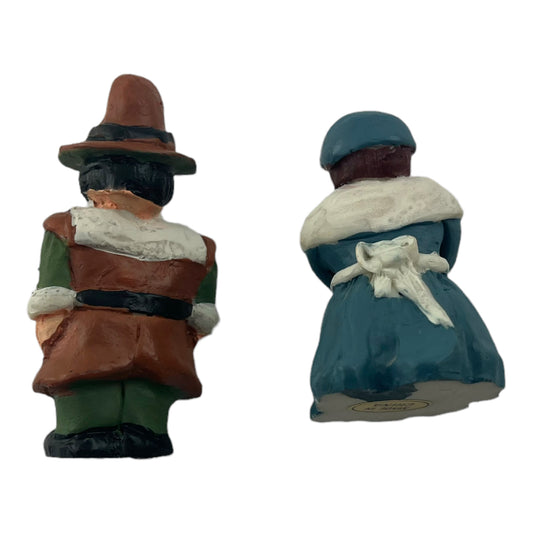 (2) Thanksgiving Pilgrim Vintage Male & Female Ceramic Figurine Lot