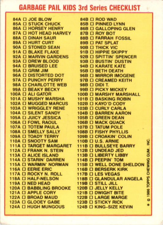 1986 Garbage Pail Kids Series 3 #86b Galloping Glen VG