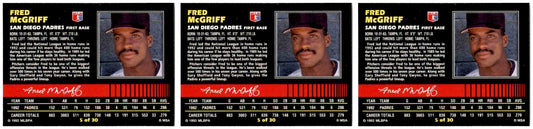 (3) 1993 Post Cereal Baseball #5 Fred McGriff Padres Baseball Card Lot