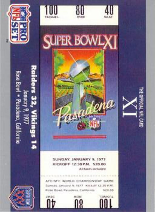 1990-91 Pro Set Super Bowl 160 Football 11 SB XI Ticket