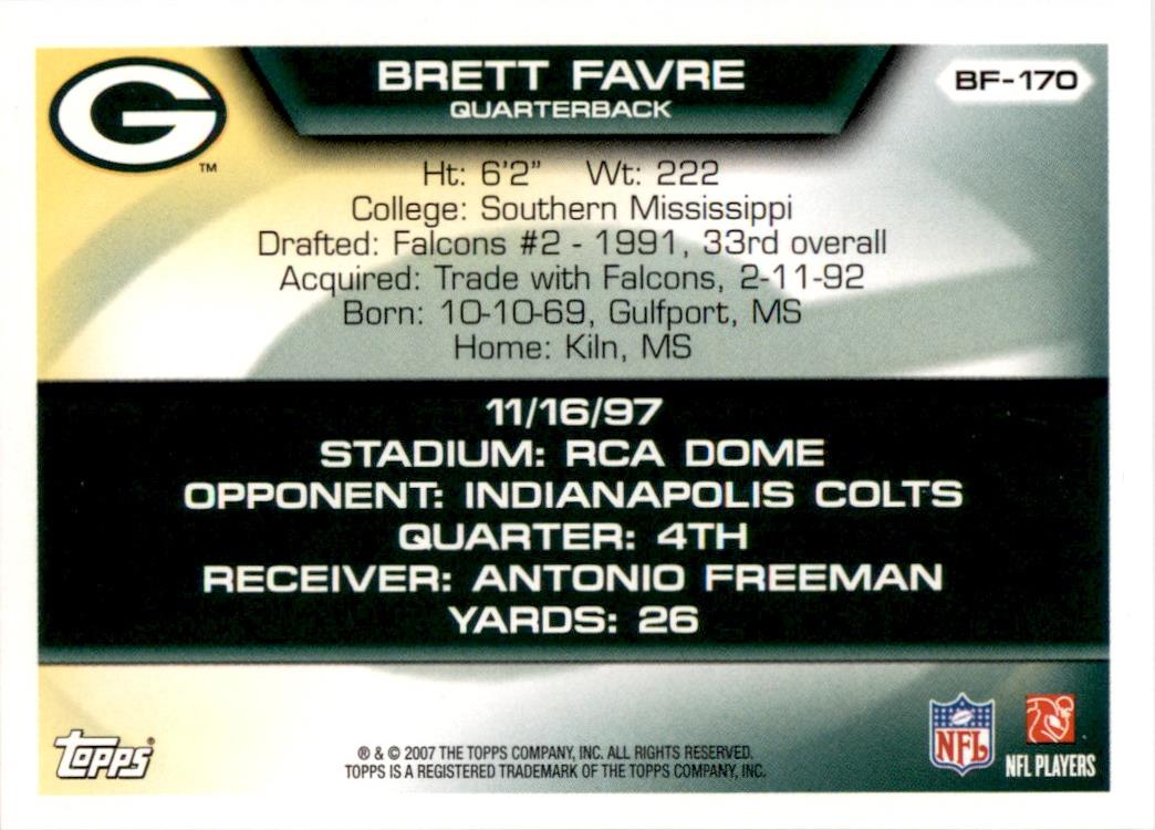 2007 Topps Brett Favre Collection #BF-170 Brett Favre Green Bay Packers