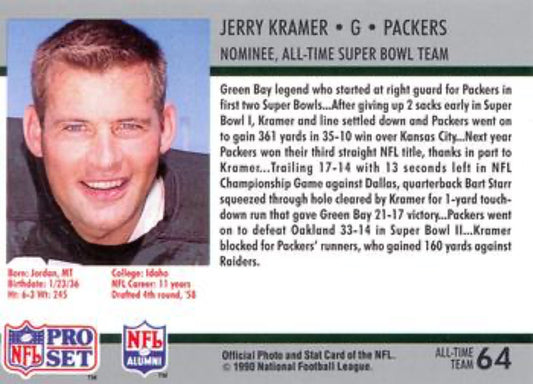 1990-91 Pro Set Super Bowl 160 Football 64 Jerry Kramer