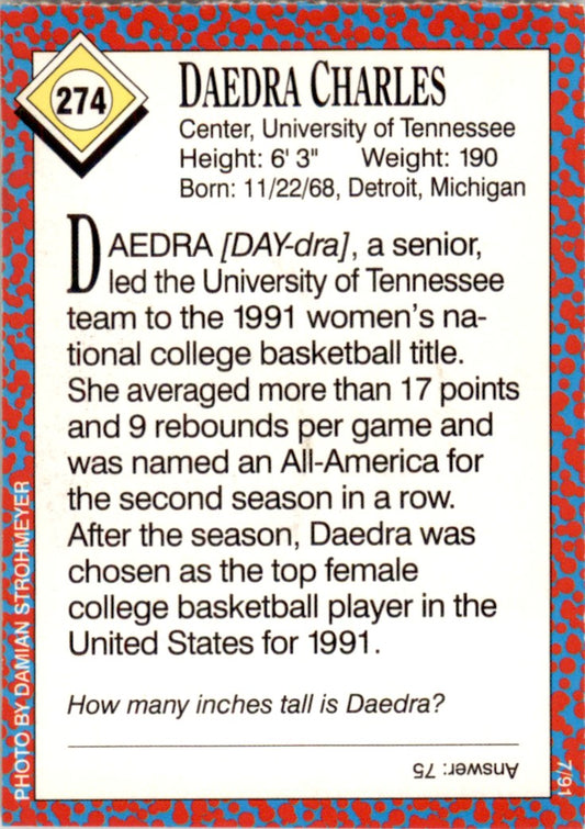1991 Sports Illustrated for Kids #274 Daedra Charles Women's Basketball