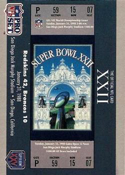 1990-91 Pro Set Super Bowl 160 Football 20 SB XX Ticket