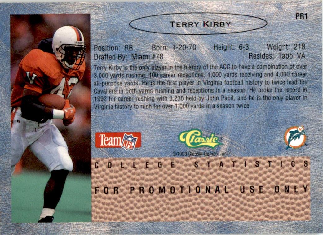 1993 Classic Gold Promos #PR1 Terry Kirby Miami Dolphins