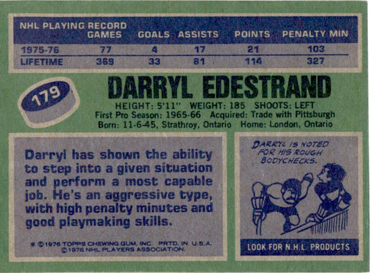 1976 Topps #179 Darryl Edestrand Boston Bruins EX-MT