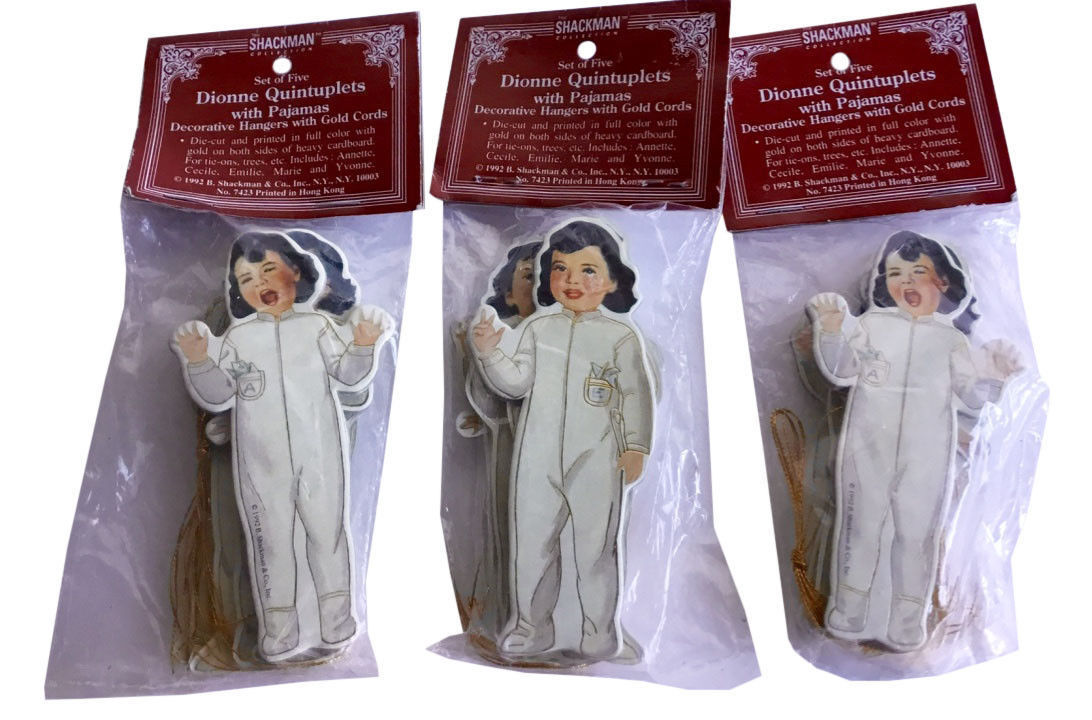 (3) Set of Five Dionne Quintuplets with Pajamas Decorative Hangers 1992