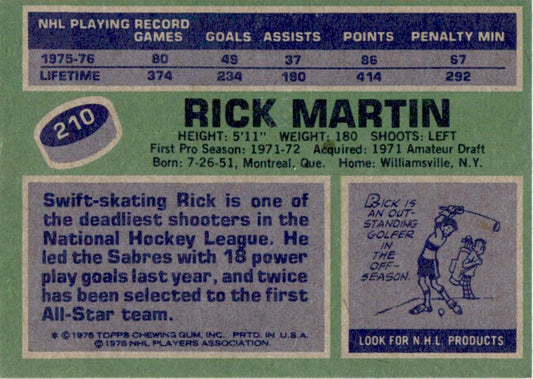 1976 Topps #210 Rick Martin Buffalo Sabres EX-MT