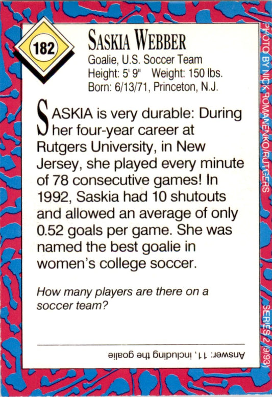 1993 Sports Illustrated for Kids #182 Saskia Webber Soccer