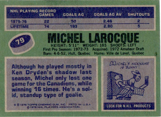 1976 Topps #79 Michel Larocque Montreal Canadiens EX