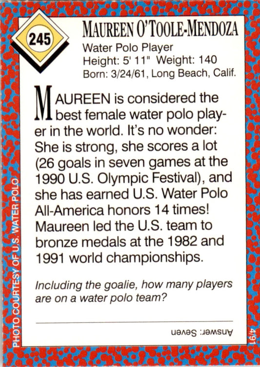 1991 Sports Illustrated for Kids #245 Maureen O'Toole-Mendoza Water Polo