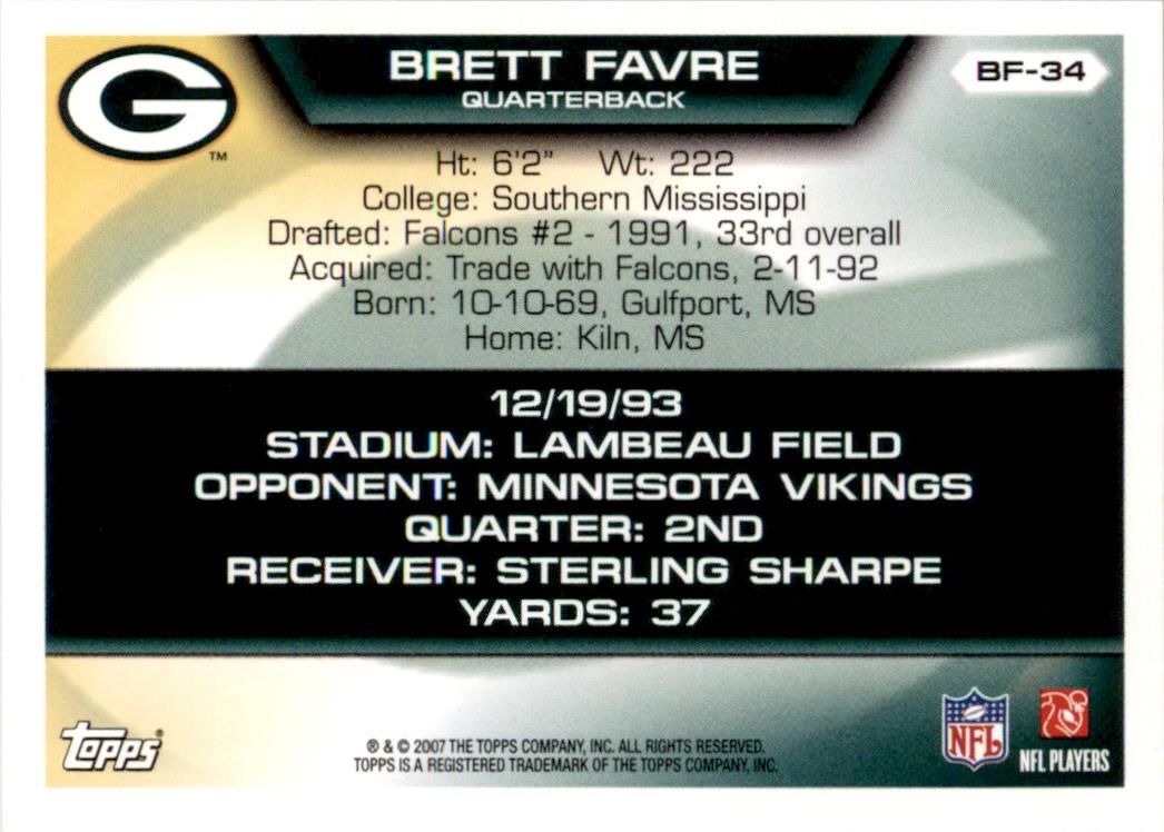 2007 Topps Brett Favre Collection #BF-34 Brett Favre Green Bay Packers