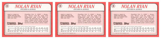(3) 1988 Topps Revco League Leaders Baseball #8 Nolan Ryan Lot Houston Astros