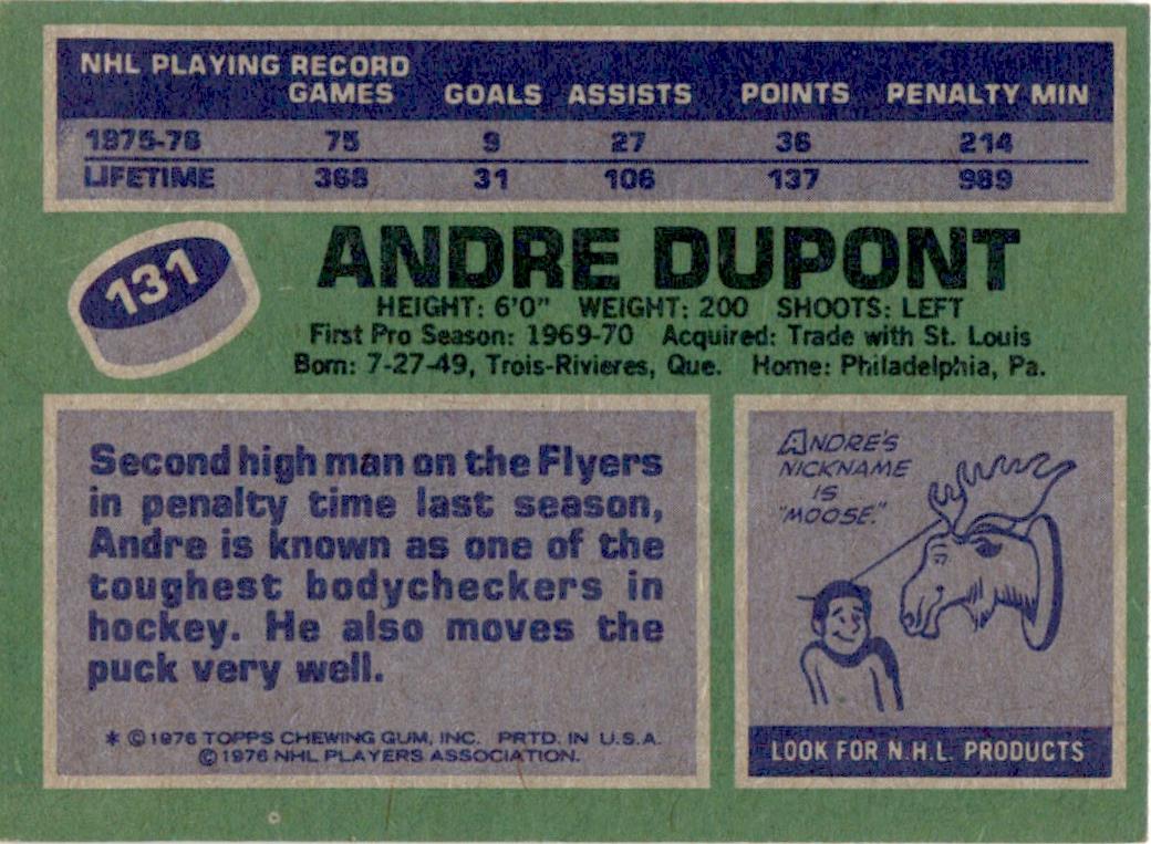 1976 Topps #131 Andre Dupont Philadelphia Flyers EX