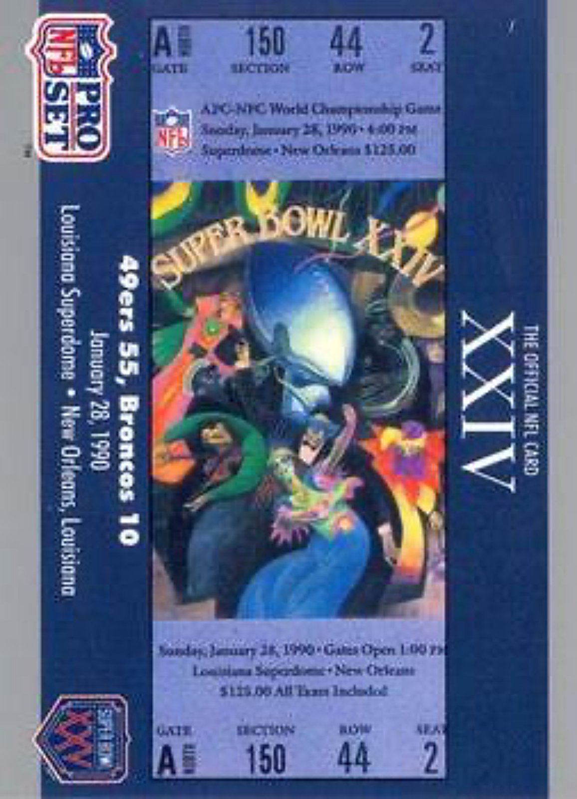 1990-91 Pro Set Super Bowl 160 Football 24 SB XXIV Ticket