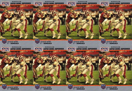 (8) 1990-91 Pro Set Super Bowl 160 Football #59 Anthony Munoz Bengals Card Lot