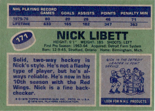 1976 Topps #171 Nick Libett Detroit Red Wings EX