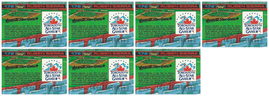 (7) 1992 Stadium Club Dome Baseball #172 Ruben Sierra Texas Rangers Card Lot